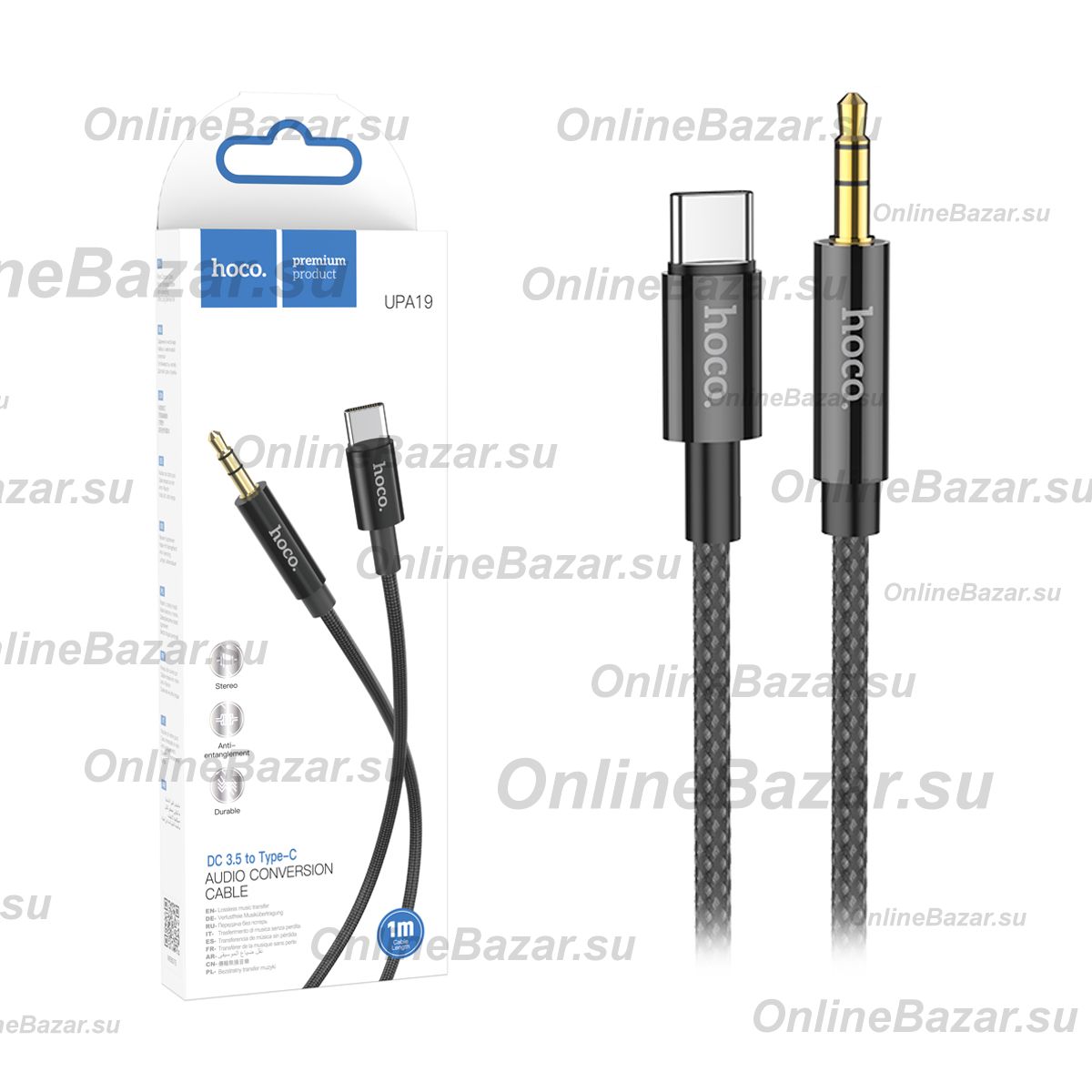 Кабель AUX Type-C - 3.5 mm Hoco UPA-19 (1 м.) <черный> ― OnlineBazar.su