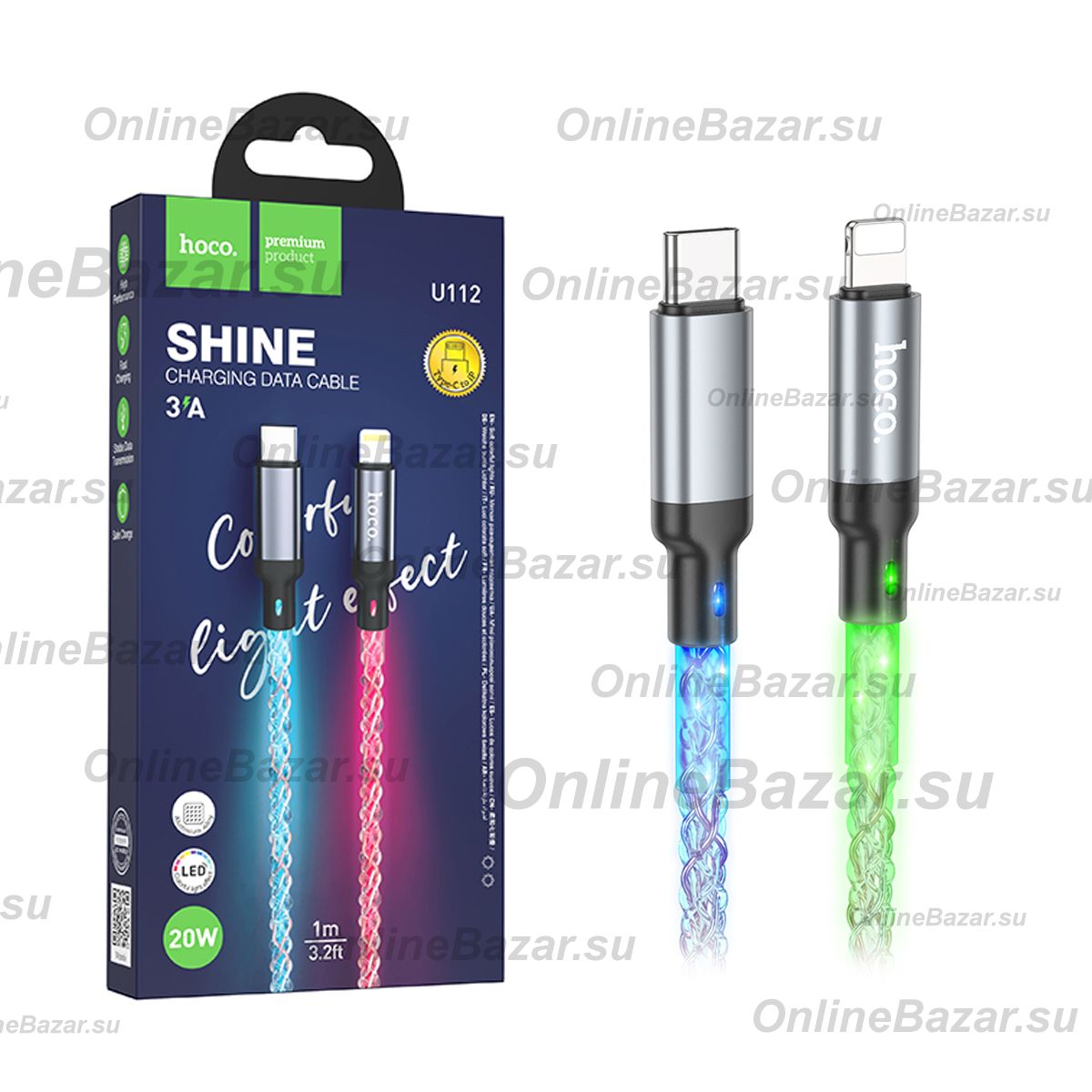 Кабель USB-C Apple Lightning Hoco U112 (3A/60W/PD) <серый> ― OnlineBazar.su