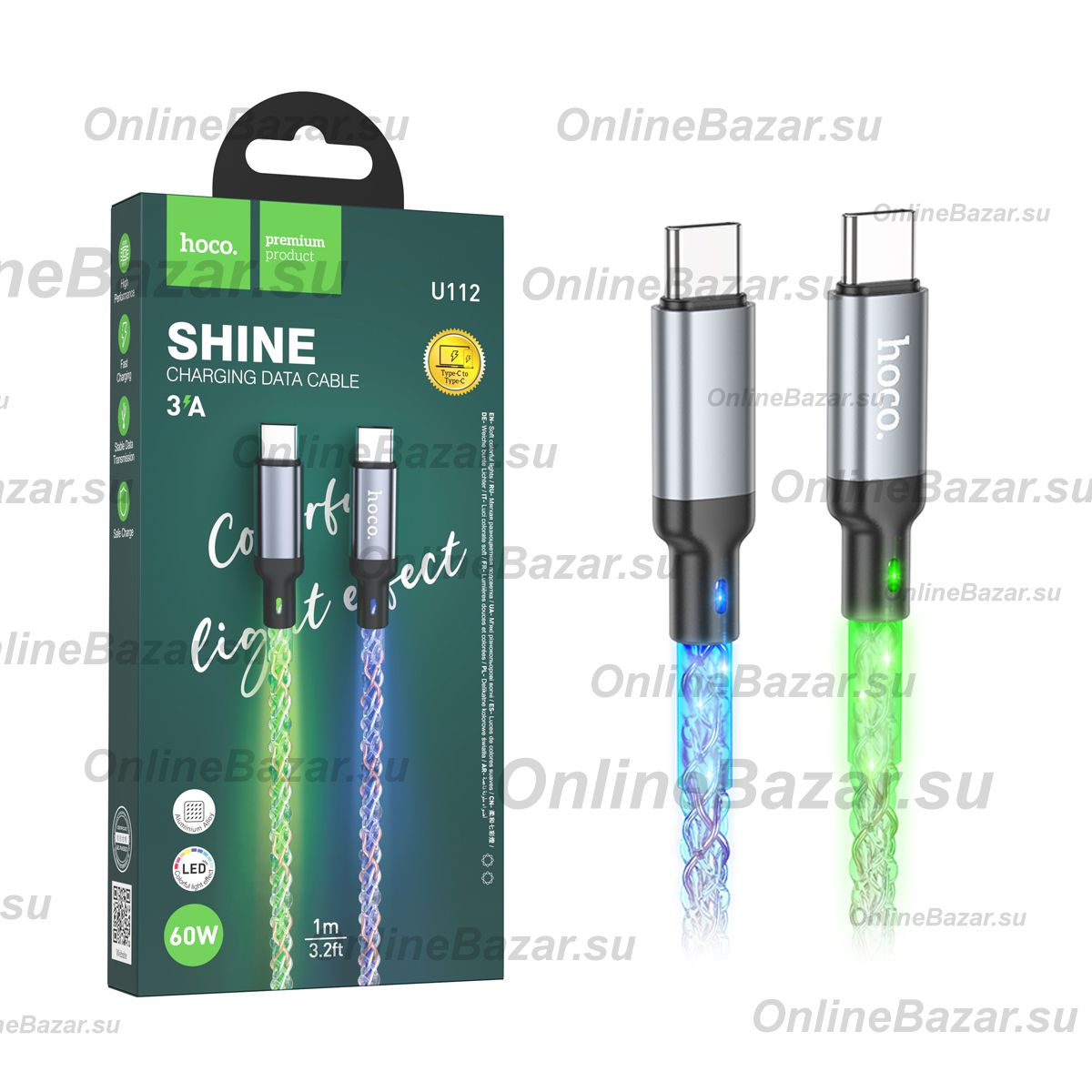 Кабель USB-C Type-C Hoco U112 (3A/60W/PD) <серый> ― OnlineBazar.su
