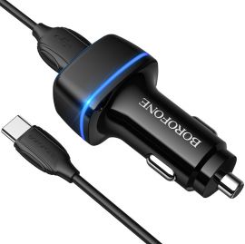 Автомобильное зарядное устройство USB Borofone BZ14 (2.4A/2 порта/кабель Type-C) <черный>