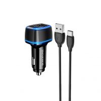 Автомобильное зарядное устройство USB Borofone BZ14 (2.4A/2 порта/кабель Type-C) <черный> ― OnlineBazar.su