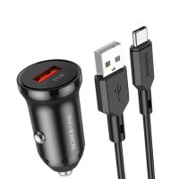 Автомобильное зарядное устройство USB Borofone BZ18 (18W/QC3.0/кабель Type-C) <черный> ― OnlineBazar.su