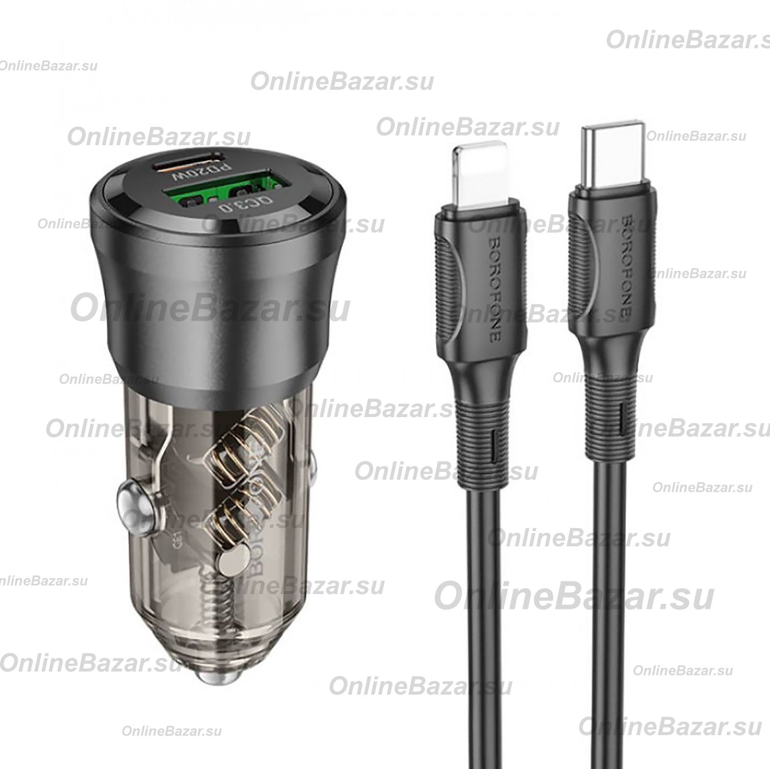 Автомобильное зарядное устройство USB Borofone BZ25 (38W/PD20W/QC3.0/кабель Lightning) <черный> ― OnlineBazar.su