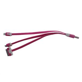 Кабель USB 3 в 1 iPhone 2 + iPhone lightning + MicroUSB плоский узкий <пурпурный>
