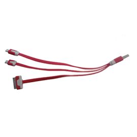 Кабель USB 3 в 1 iPhone 2 + iPhone lightning + MicroUSB плоский узкий <красный>