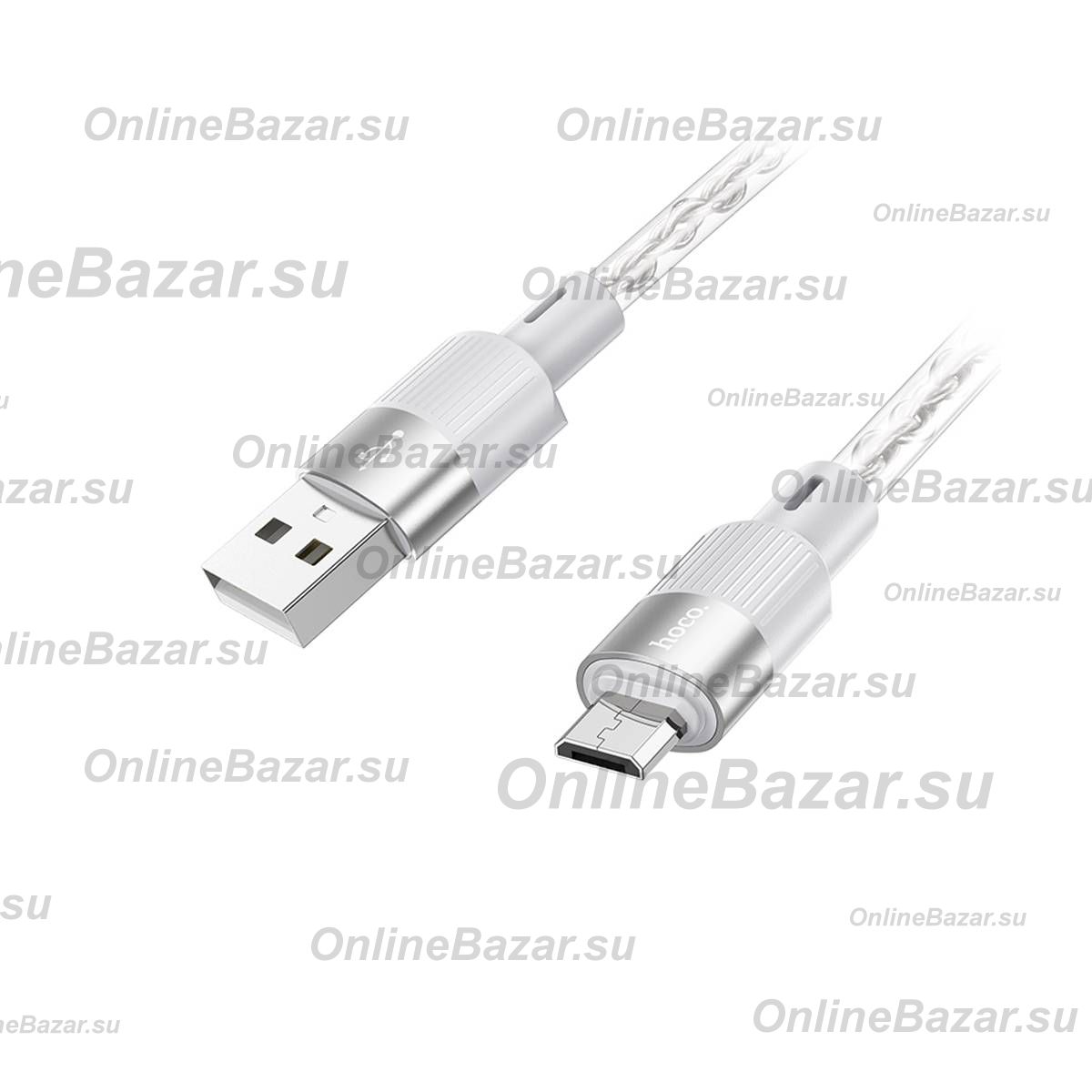 Кабель USB MicroUSB Hoco X99 (2.4A/прозрачный силикон/термостойкий) <серый> ― OnlineBazar.su