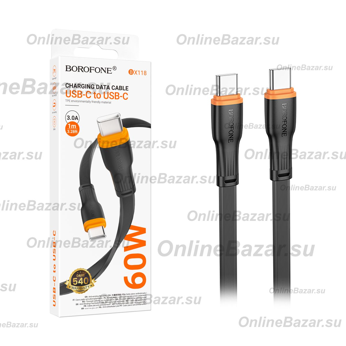 Кабель USB-C Type-C Borofone BX118 (3A/60W) <черный> ― OnlineBazar.su