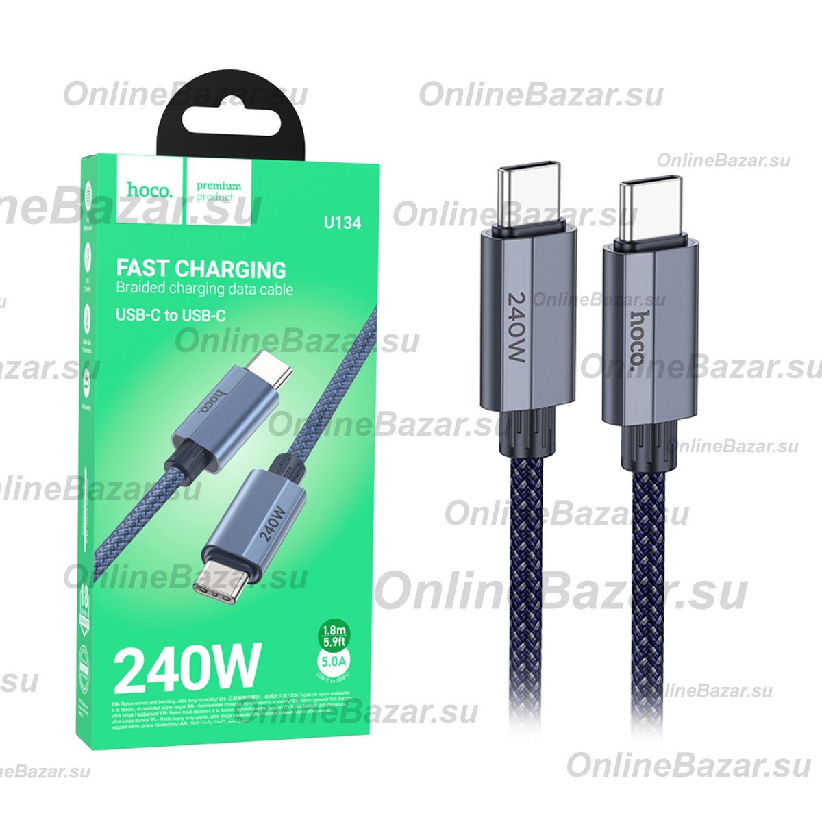 Кабель USB-C Type-C Hoco U134 (1.8 метра) <темно-синий> ― OnlineBazar.su