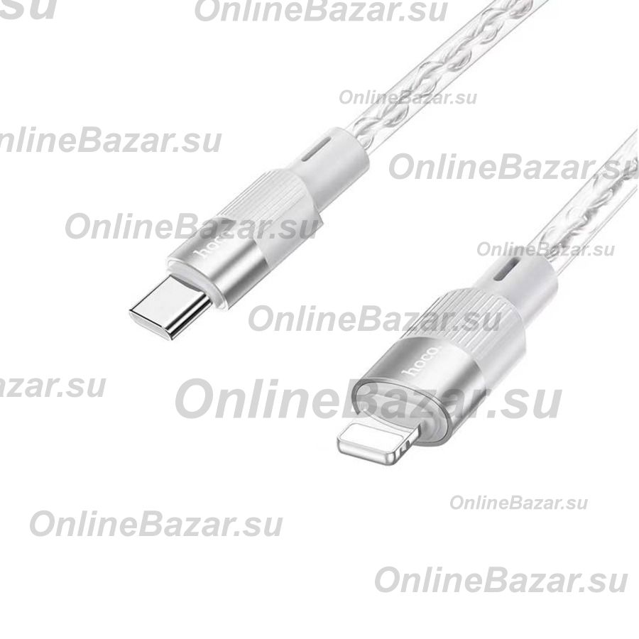 Кабель USB-C iPhone Lightning Hoco X99 (3A/20W/PD/прозрачный силикон/термостойкий) <серый> ― OnlineBazar.su