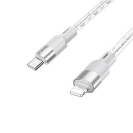 Кабель USB-C iPhone Lightning Hoco X99 (3A/20W/PD/прозрачный силикон/термостойкий) <серый>