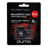 Карта памяти MicroSD 8 Gb CL10 Qumo UHS-1 в блистере с адаптером ― OnlineBazar.su