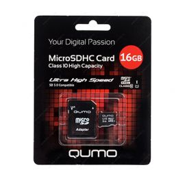 Карта памяти MicroSDHC 16 Gb UHS-l Qumo в блистере с адаптером