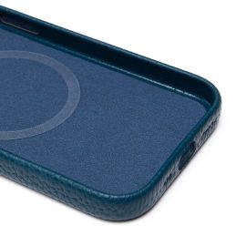 Чехол для Apple iPhone 15 натуральная кожа зернистая MagSafe <темно-синий>