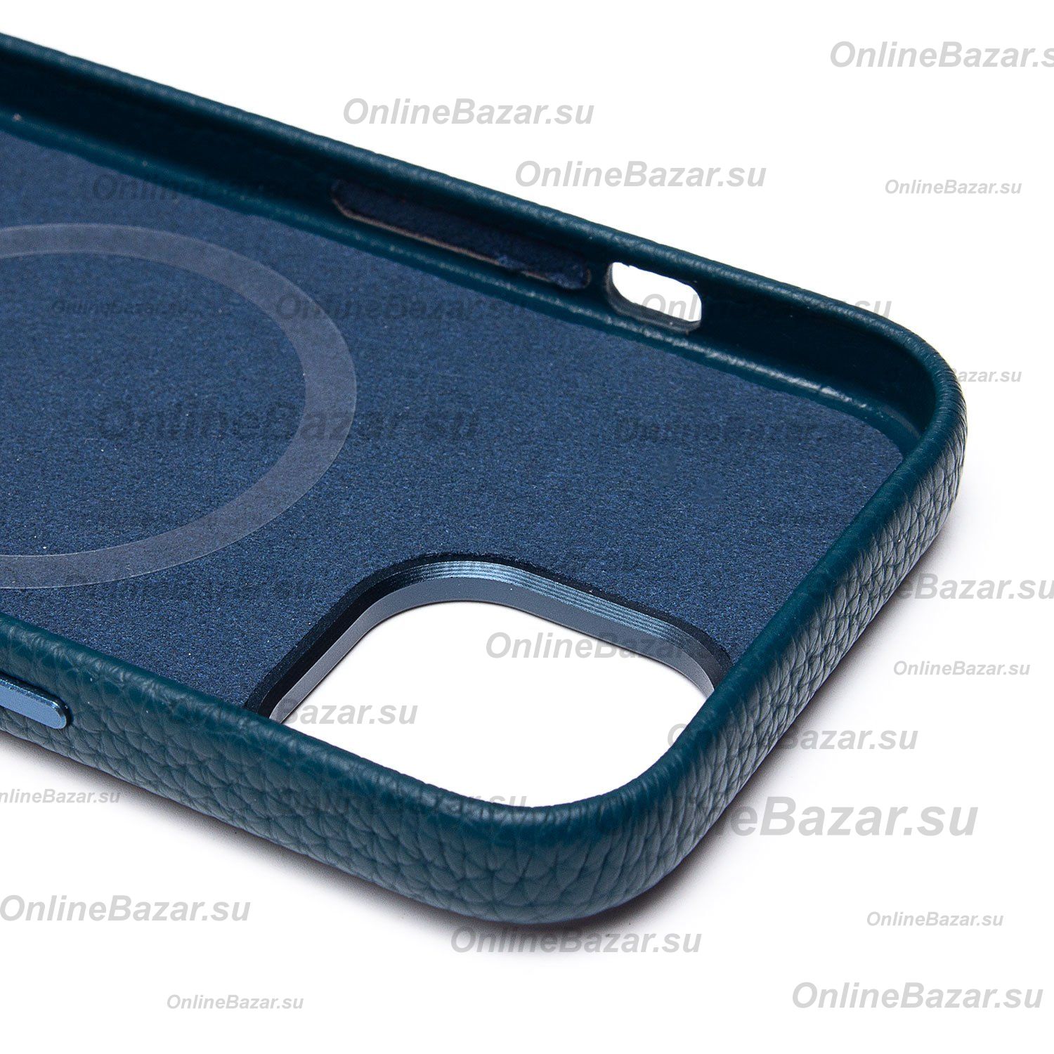 Чехол для Apple iPhone 15 натуральная кожа зернистая MagSafe <темно-синий> ― OnlineBazar.su