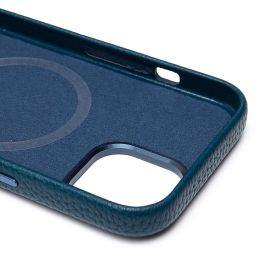 Чехол для Apple iPhone 15 натуральная кожа зернистая MagSafe <темно-синий>