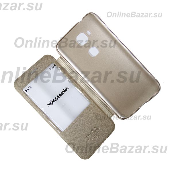 Чехол для Huawei RIO-L01 флип боковой пластик-кожзам с окошком Nillkin Sparkle <золотой> ― OnlineBazar.su