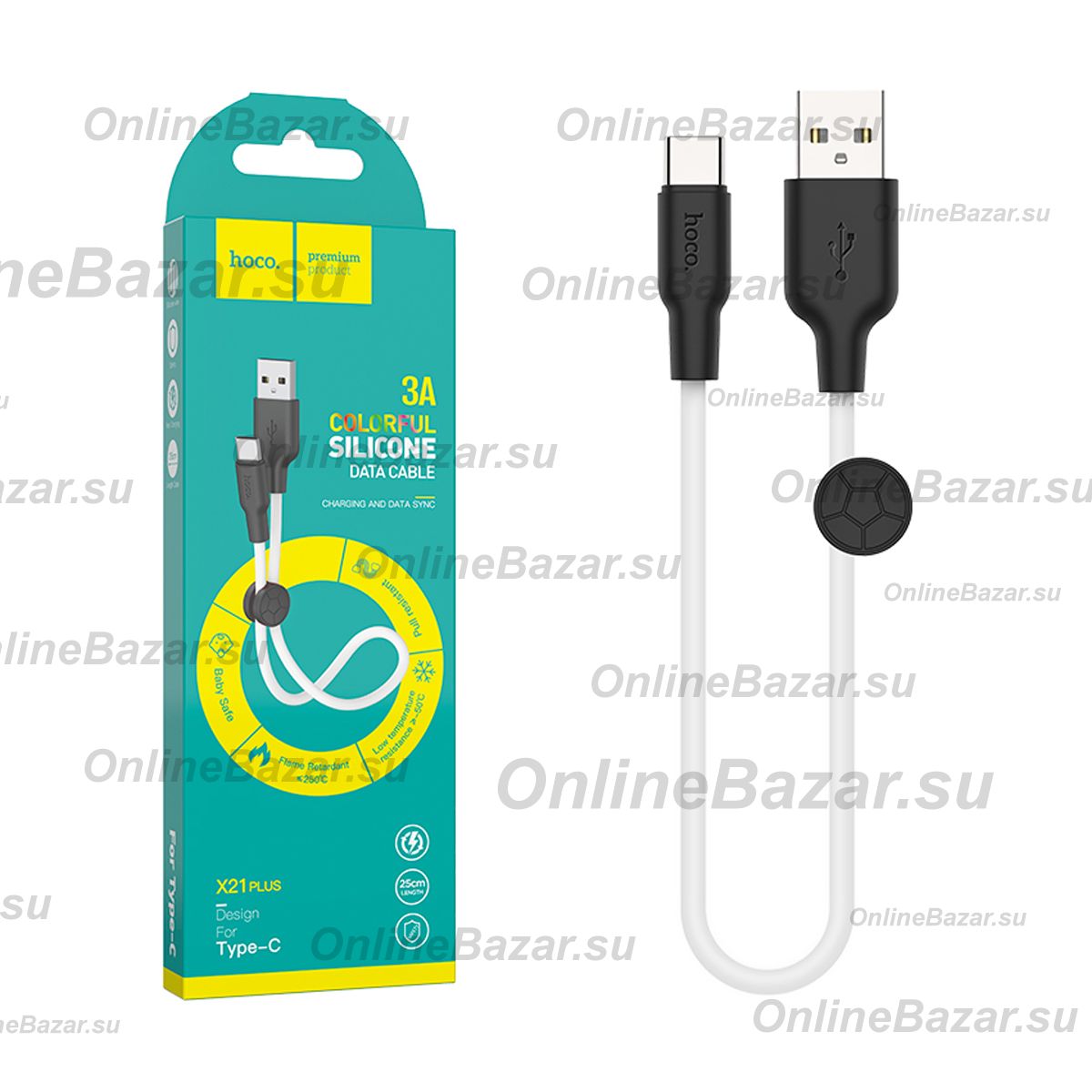 Кабель USB Type-C Hoco X21 Plus (0,25 метра) <белый> ― OnlineBazar.su