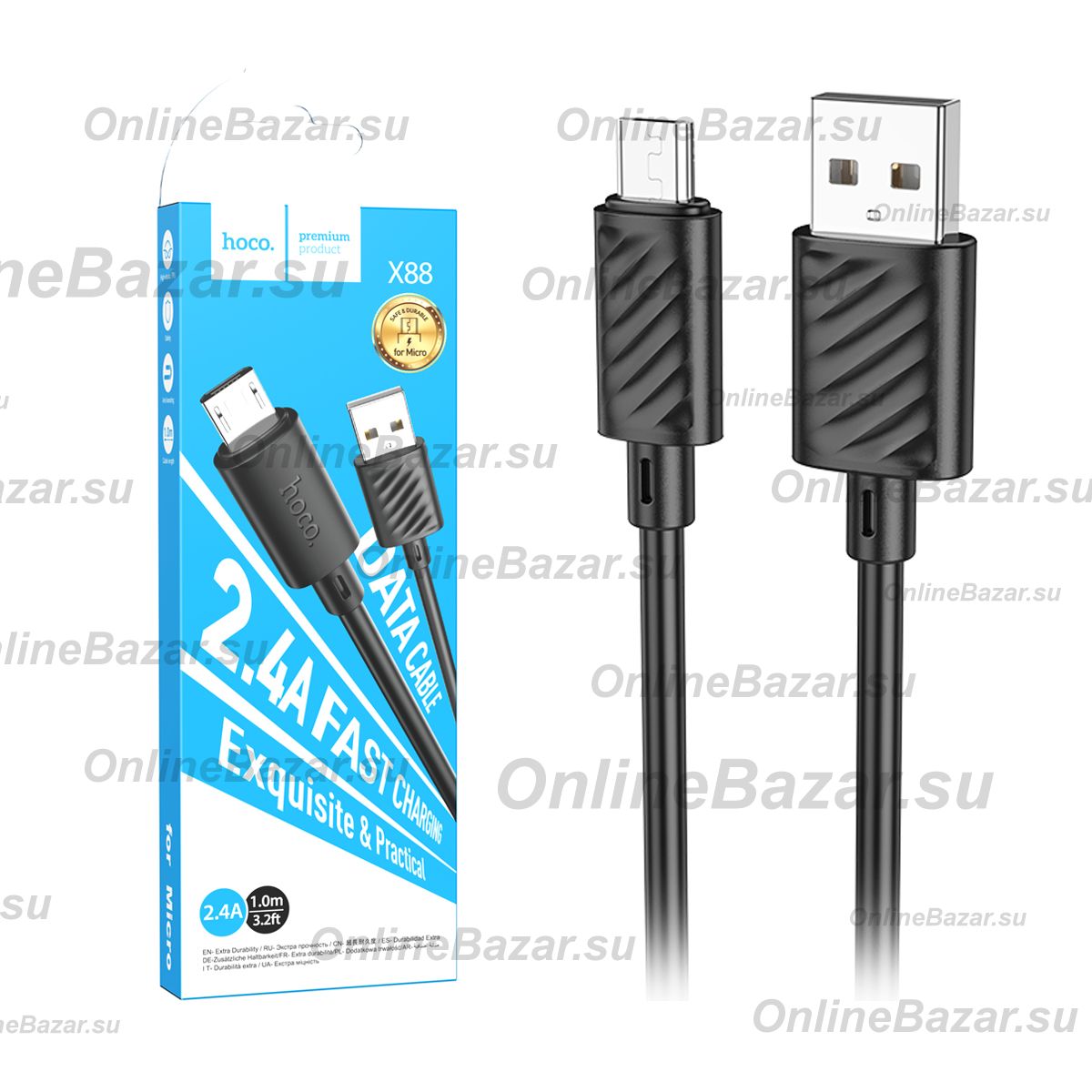 Кабель USB MicroUSB Hoco X88 <черный> ― OnlineBazar.su