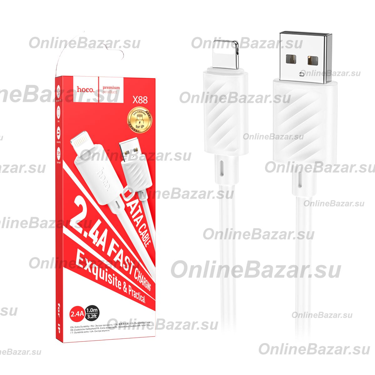 Кабель USB Apple iPhone Lightning Hoco X88 <белый> ― OnlineBazar.su