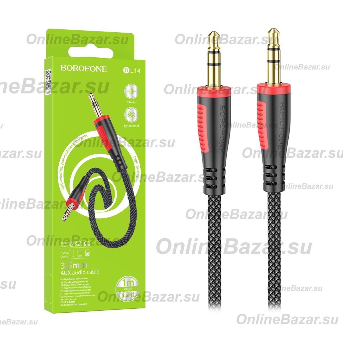 Кабель AUX 3.5 mm - 3.5 mm Borofone BL14 <черный> ― OnlineBazar.su