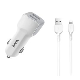 Автомобильное зарядное устройство USB Hoco Z23 (2 порта/2.4A) + кабель lightning <белый>