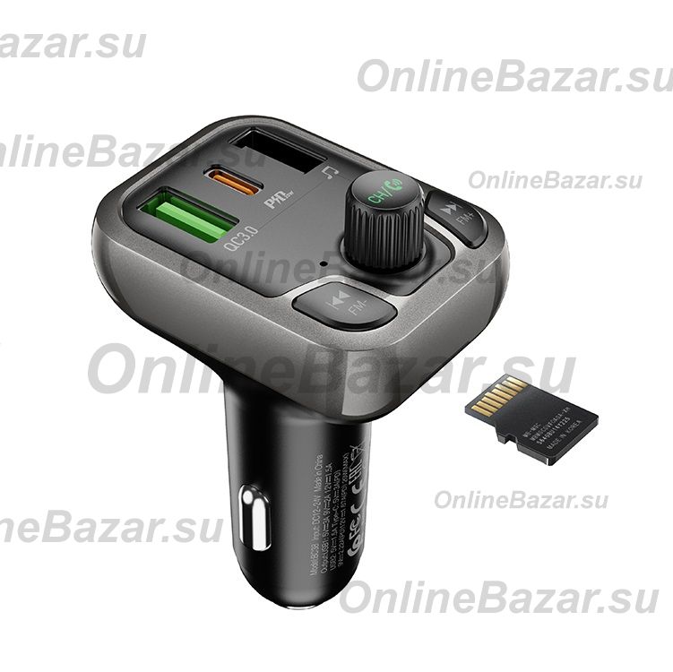 Автомобильный FM модулятор (трансмиттер) Borofone BC38 (3А/QC 3.0/USB-C PD/Bluetooth) <черный> ― OnlineBazar.su