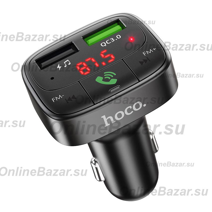 Автомобильный FM модулятор (трансмиттер) Hoco E59 (3.1А/QC 3.0/2 порта USB/Bluetooth) <черный> ― OnlineBazar.su