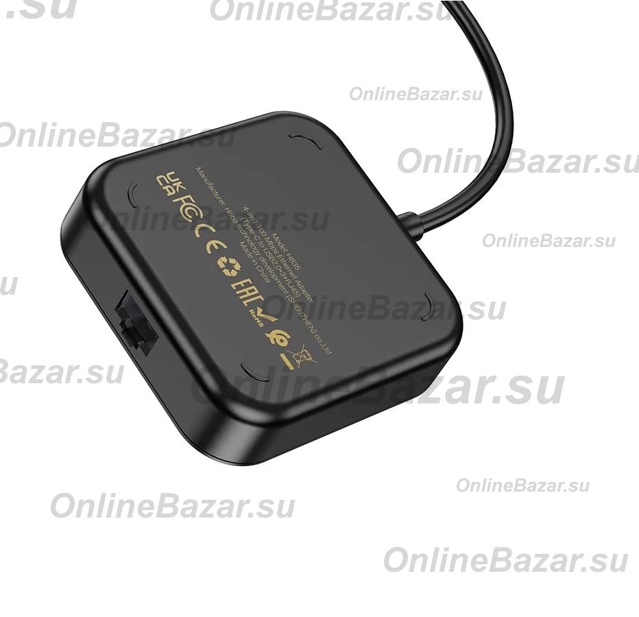 Адаптер Type-C Hoco HB35 Gigabit Ethernet (3 порта USB 3.0/RJ45/0,2 м) <черный>  ― OnlineBazar.su