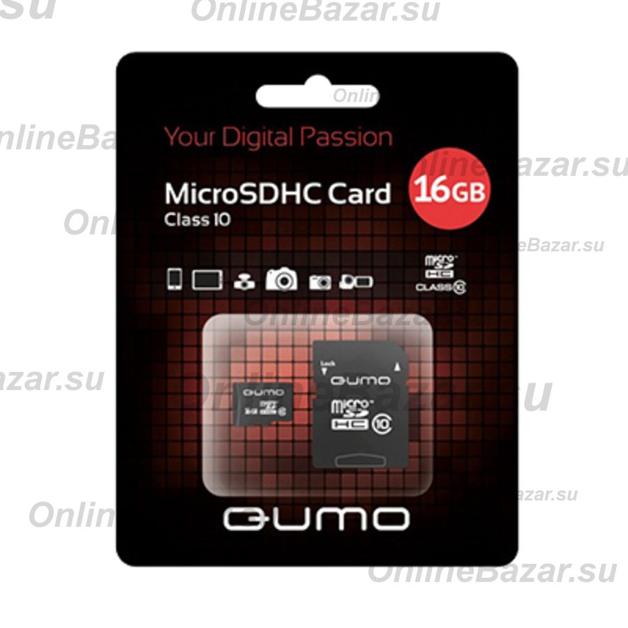 Карта памяти MicroSDHC 16 Gb CL10 Qumo в блистере с адаптером ― OnlineBazar.su