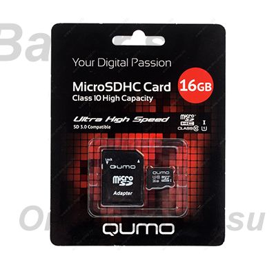 Карта памяти MicroSDHC 16 Gb UHS-l Qumo в блистере с адаптером ― OnlineBazar.su