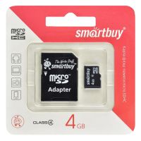 Карта памяти MicroSDHC 4 Gb CL4 Smart Buy в блистере с адаптером ― OnlineBazar.su