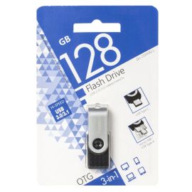 Карта памяти USB 3.0 128 Gb Smart Buy Trio (USB/MicroUSB/Type-C) <черно-серебристый>
