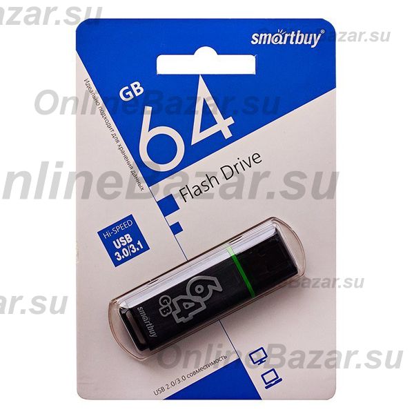 Карта памяти USB 3.0 64 Gb Smart BuyGlossy <темно-серый> ― OnlineBazar.su