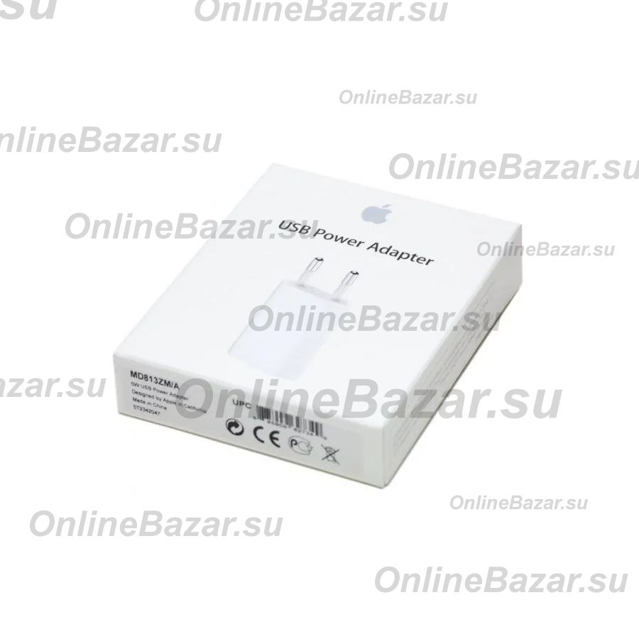 Сетевое зарядное устройство USB Apple iPhone (A1400/MD813ZM/A) <белый> в блистере (оригинал) ― OnlineBazar.su