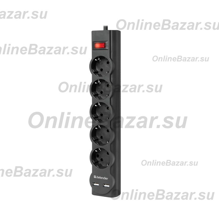 Сетевой фильтр Defender DFS 753 (5 розеток/2 порта USB/3м.) <черный> ― OnlineBazar.su