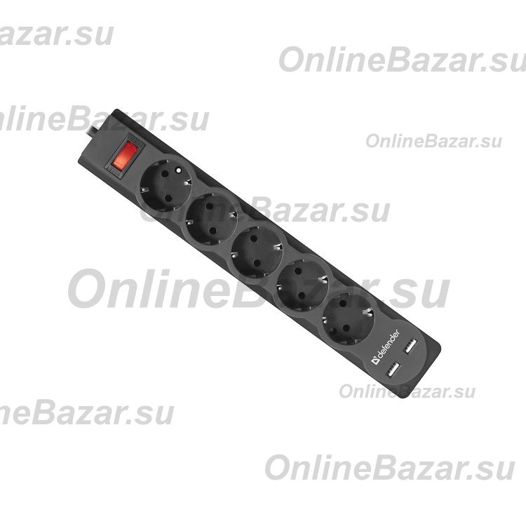 Сетевой фильтр Defender DFS 753 (5 розеток/2 порта USB/3м.) <черный> ― OnlineBazar.su