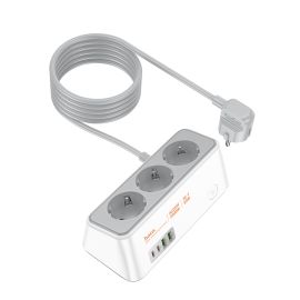 Сетевой фильтр Hoco AC23 (2500W/3 розетки/2 порта USB QС3.0/2 порта USB-C PD) <белый>