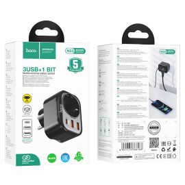 Сетевой фильтр Hoco NS3 (4000W/1 розетка/2 порта USB/QС3.0/порт USB-C PD) <черный>