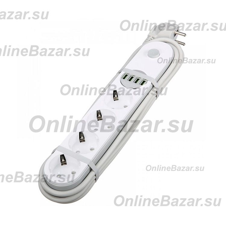 Сетевой фильтр LDNIO SE4432 (4 розетки + 4 порта USB) <белый> ― OnlineBazar.su